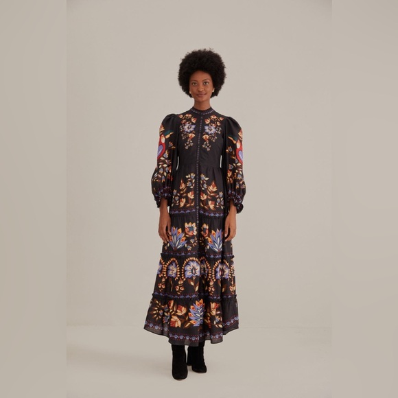 🥭FARM RIO Winter Garden Floral Print Long Sleeve Dress - Picture 3 of 13